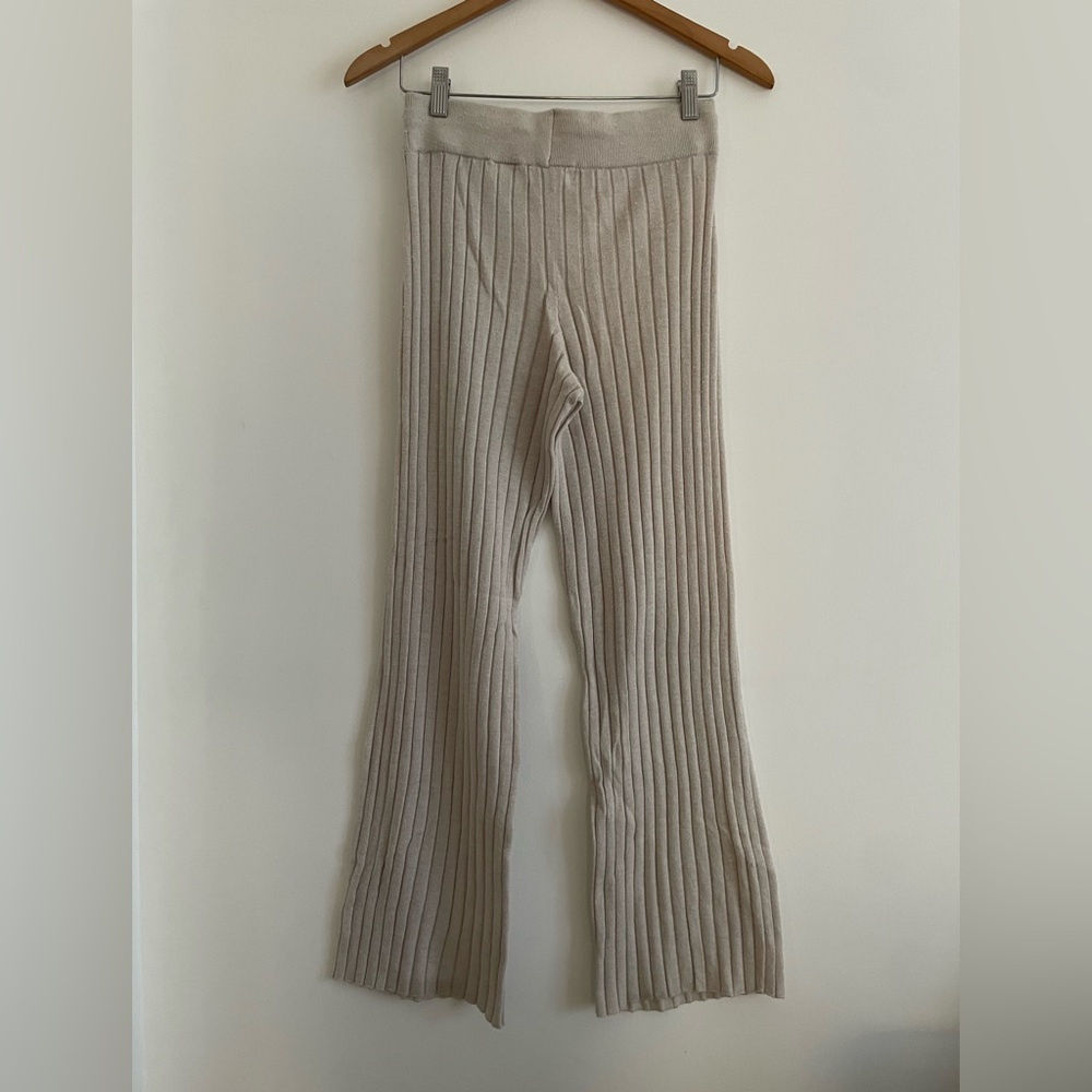 H&M Cream/Grey Ribbed Knit Pants - Picture 2 of 3